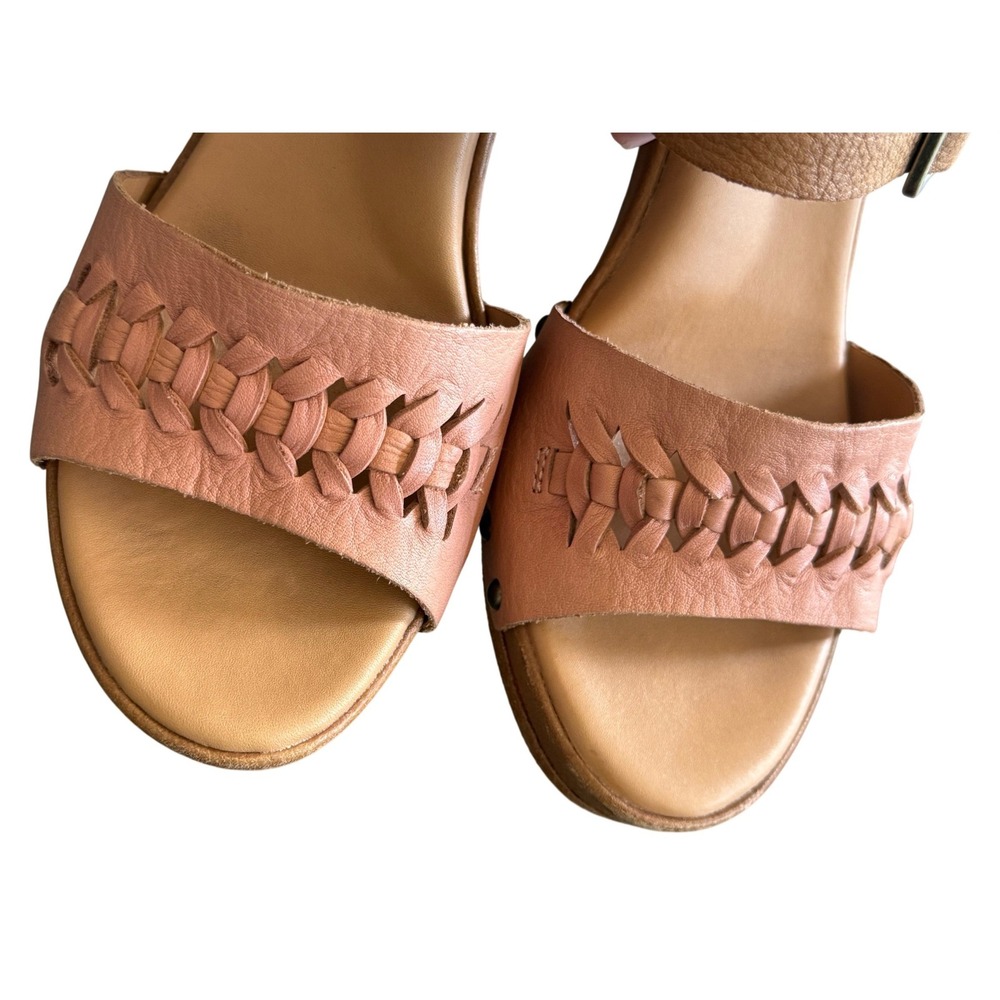 Kork Ease Leather Platform Sandals Women 8 Heels Brown Woven Strap Boho Chunky - Picture 7 of 12